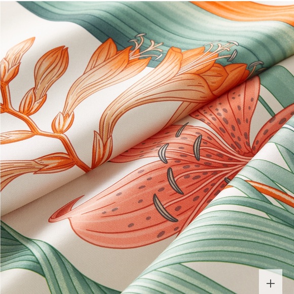 HERMES BOUQUET FINAL SILK TWILL SCARF 90 Gris Cendre / Orange / Vert - Picture 6 of 10